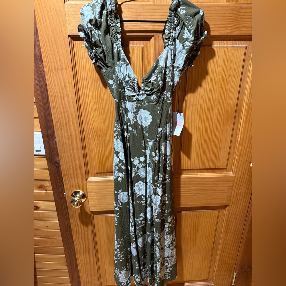 Elegant Olive Floral Maxi Dress